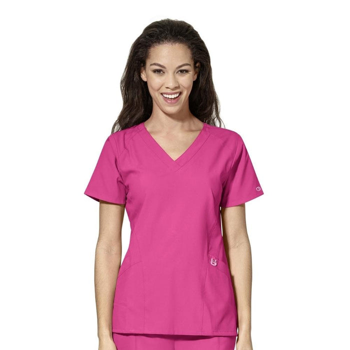 WonderWink Women's Stylized V-Neck Scrub Top - Hot Pink